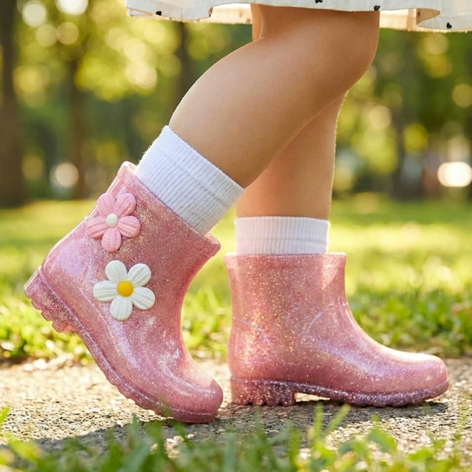 Bota Galocha Infantil Menina Flores Divertida Bota de Chuva Antiderrapante