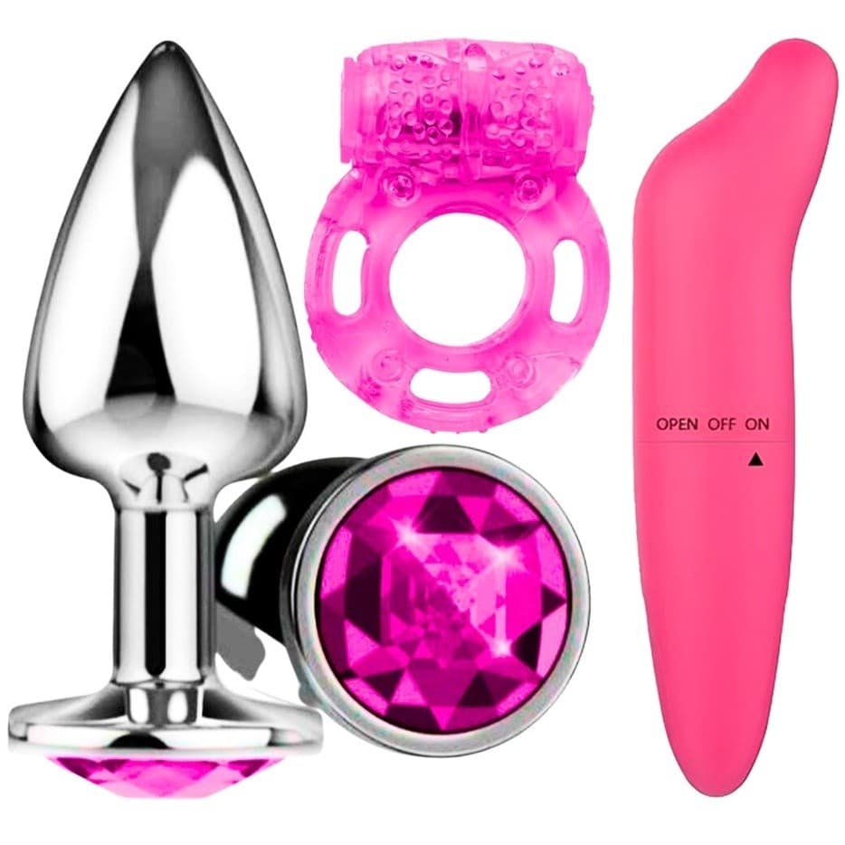 KIT Plug Anal Dilatador Anal + Vibrador e Estimulador + Anel Peniano SEX SHOP