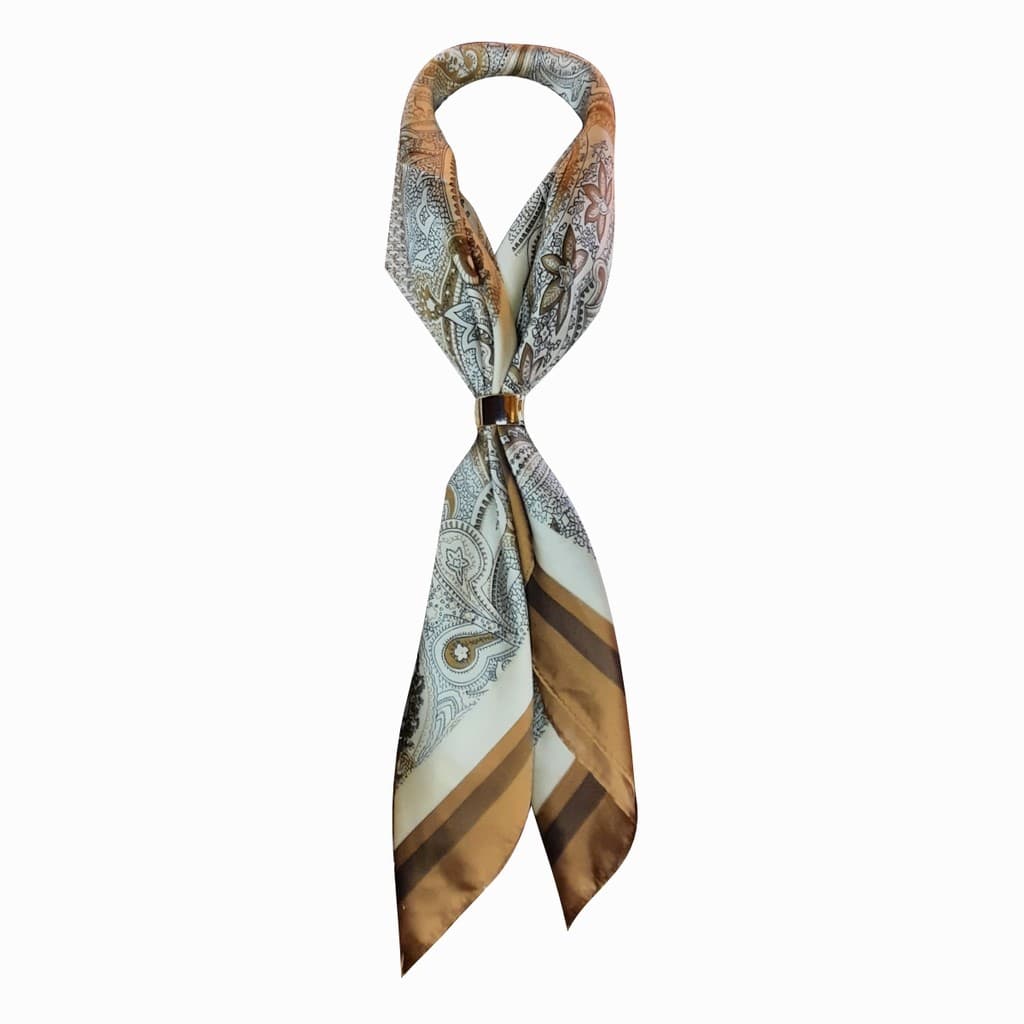 Lenço Gravata Floral Caramelo com Anel Regulador