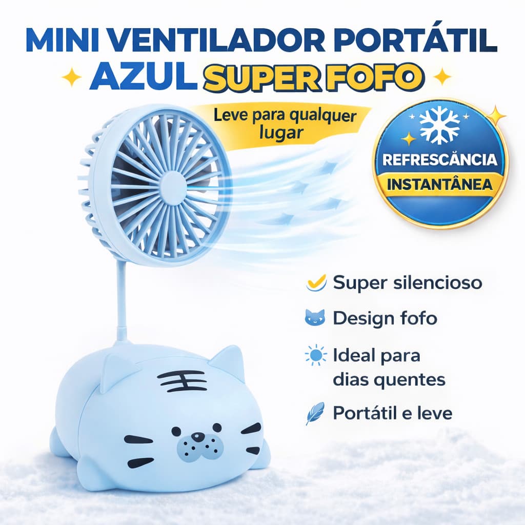 Mini Ventilador Portátil Azul de Mão & Mesa Fofo Pratico Refrescante USB Recarregavel  ENVIO IMEDIATO