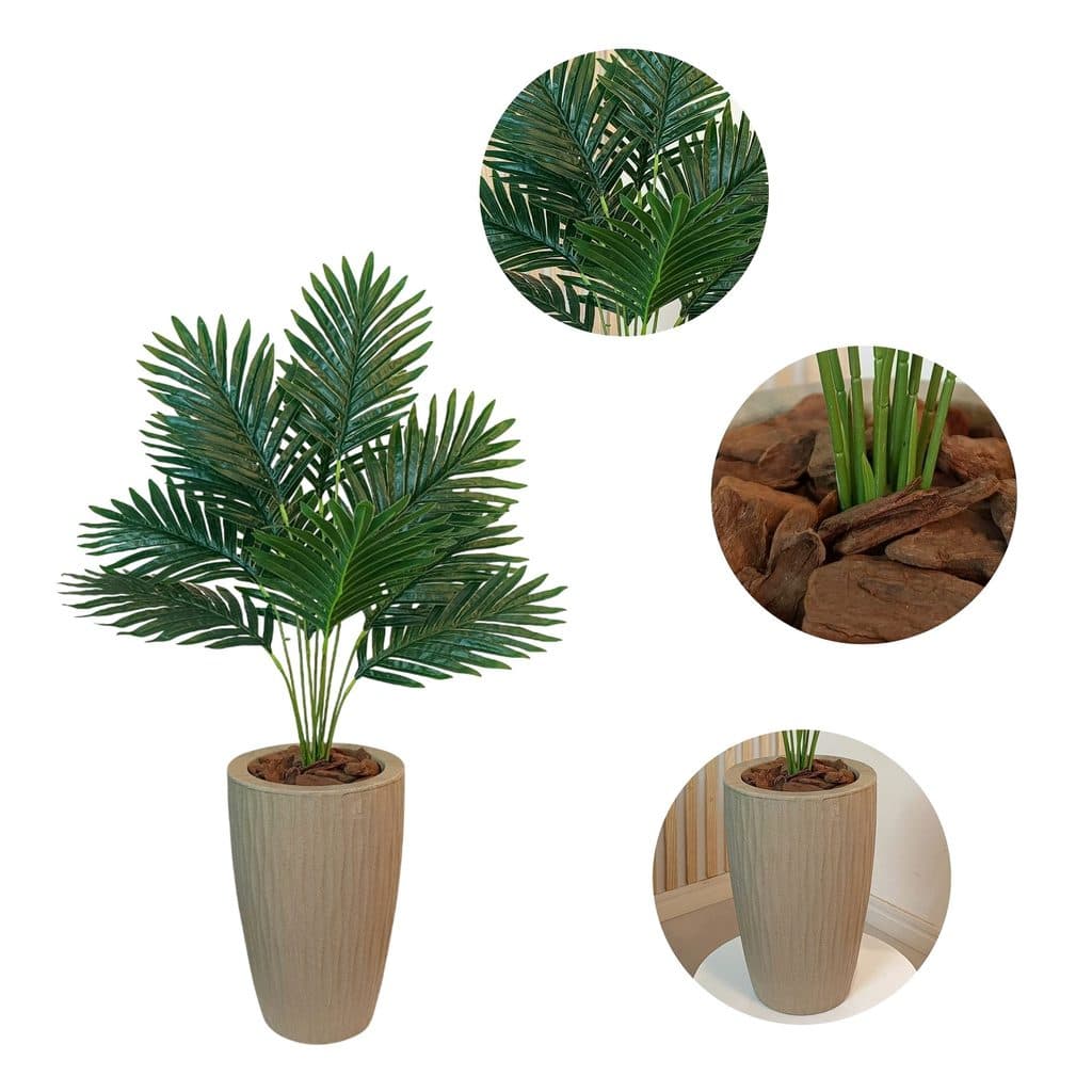 Planta Artificial Palmeira Com Vaso Ondulado Cone Decoração