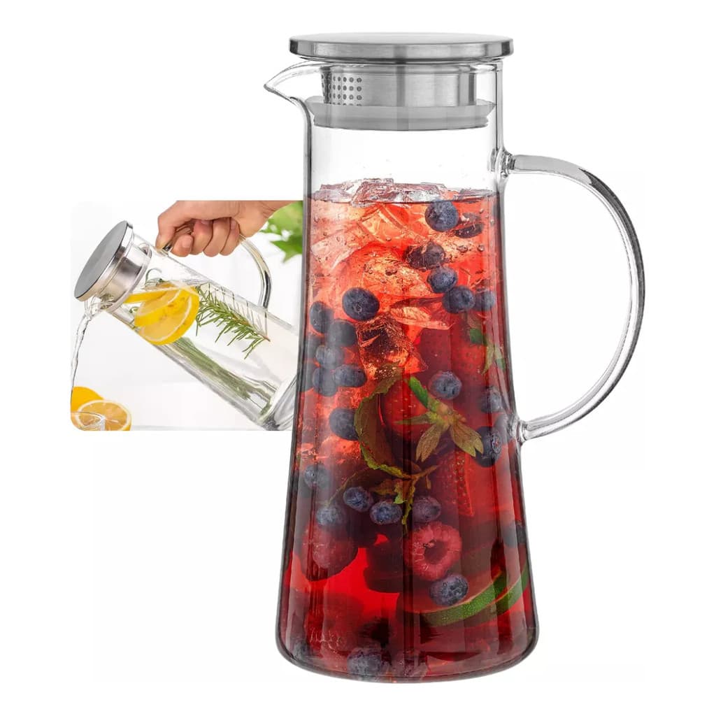 Jarra Vidro Borossilicato 1.4l Tampa Inox Resistente Térmico Antigotejamento Incolor