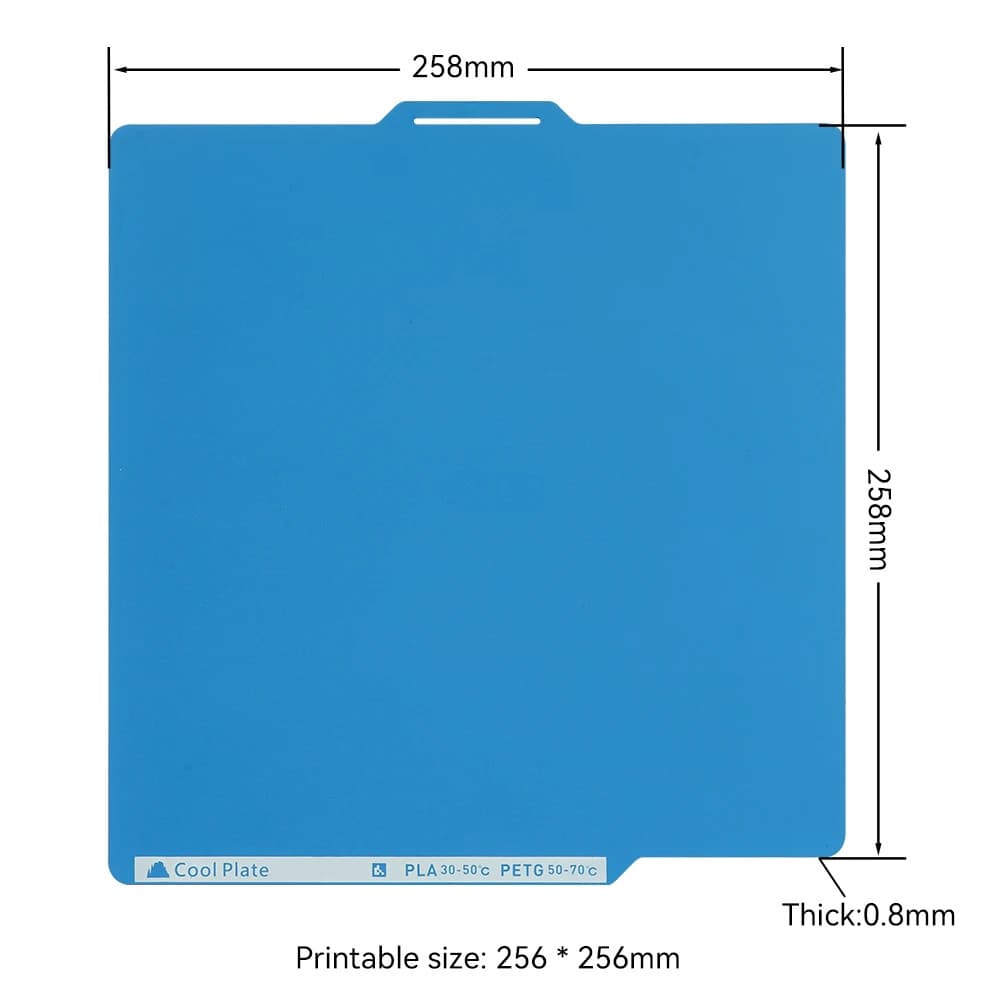 Placa Fria 256x256mm Dupla Face – Chapa de Aço Mola para Bambu Lab X1 P1P A1