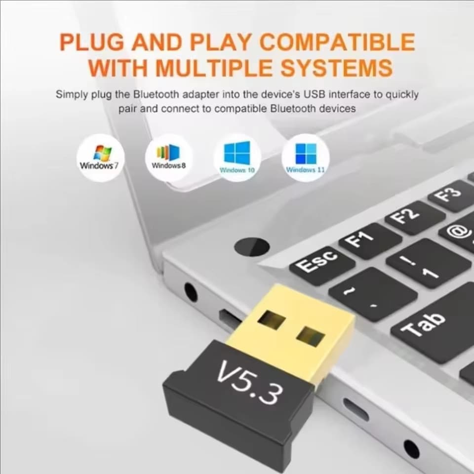 Adaptador USB Bluetooth 5.3 para PC e Notebook Dongle Bluetooth para Fone, Caixa de Som, Teclado e Mouse