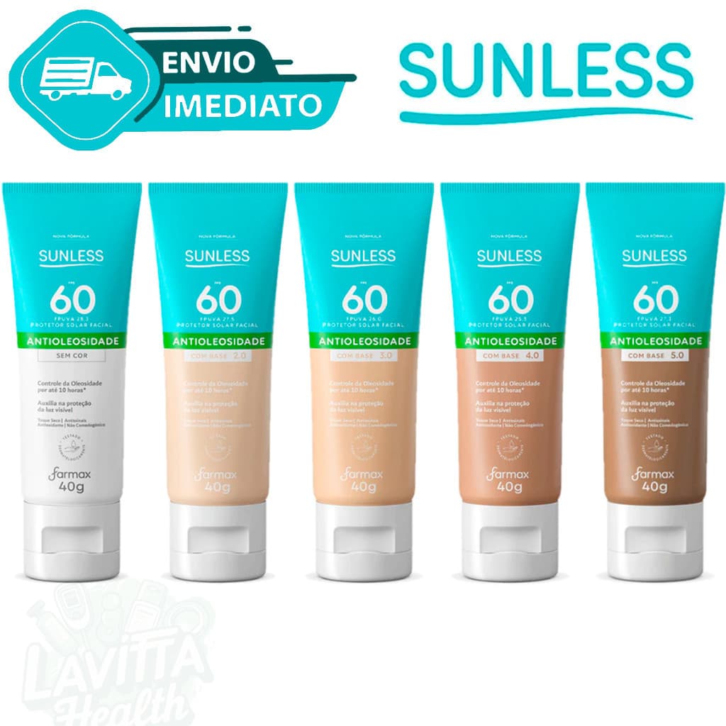Protetor Solar Facial FPS 60 Antioleosidade com Base Efeito Matte Sunless 40g Envio Imediato
