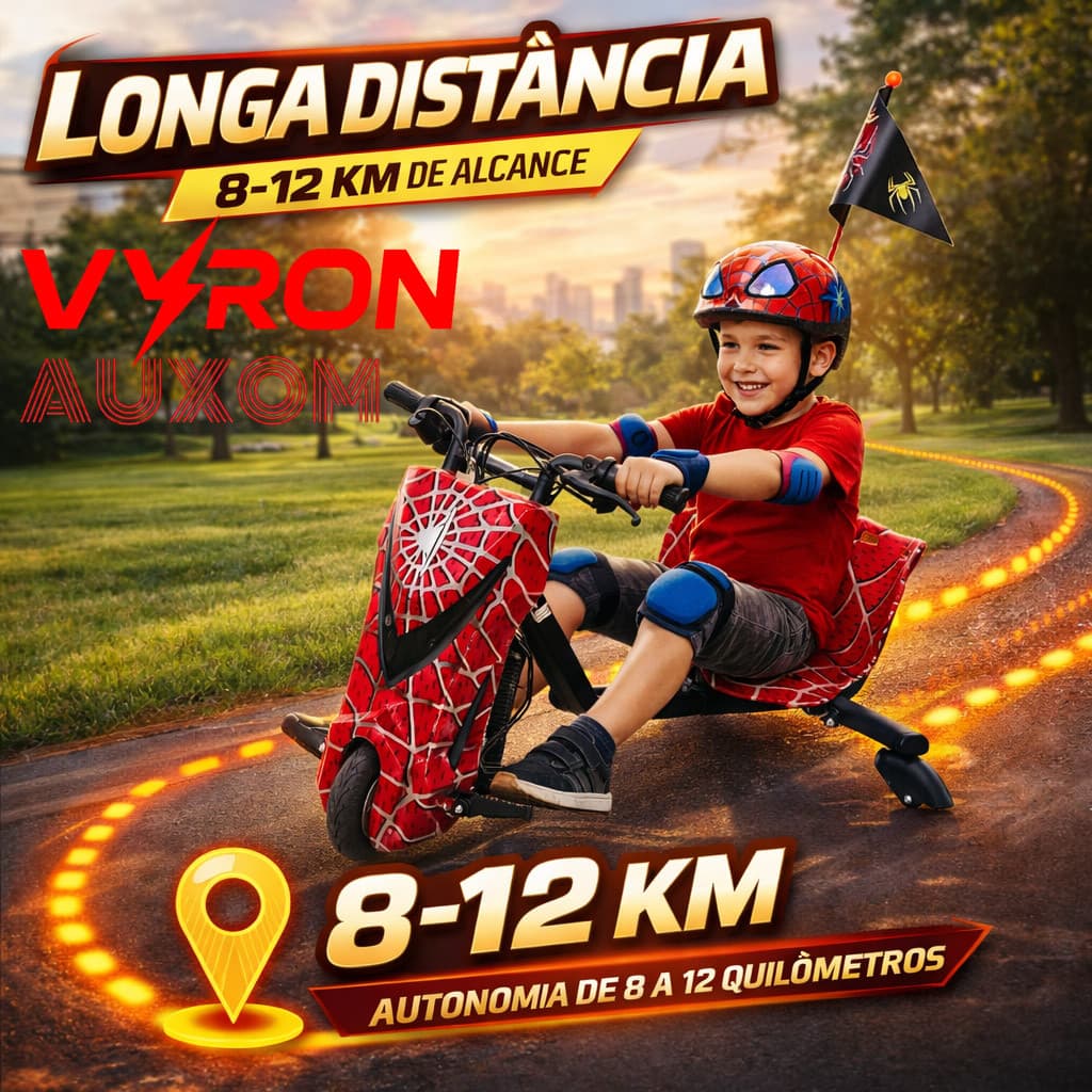 VYRON Triciclo Elétrico Drift Trike Infantil e Adulto 250W LED Bluetooth Giro 360° 3 Velocidades