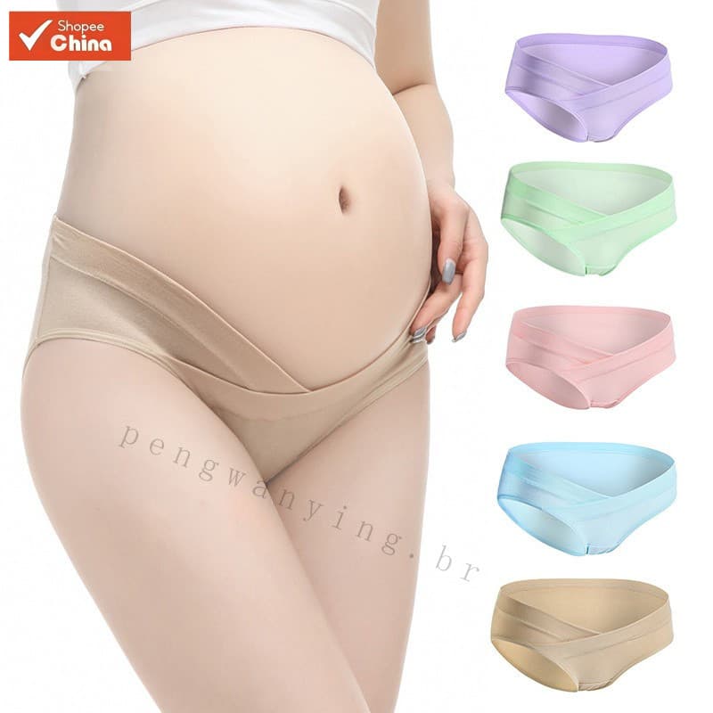 Calcinha de Maternidade de Cintura Baixa em Seda Gelada Elástica OOQD