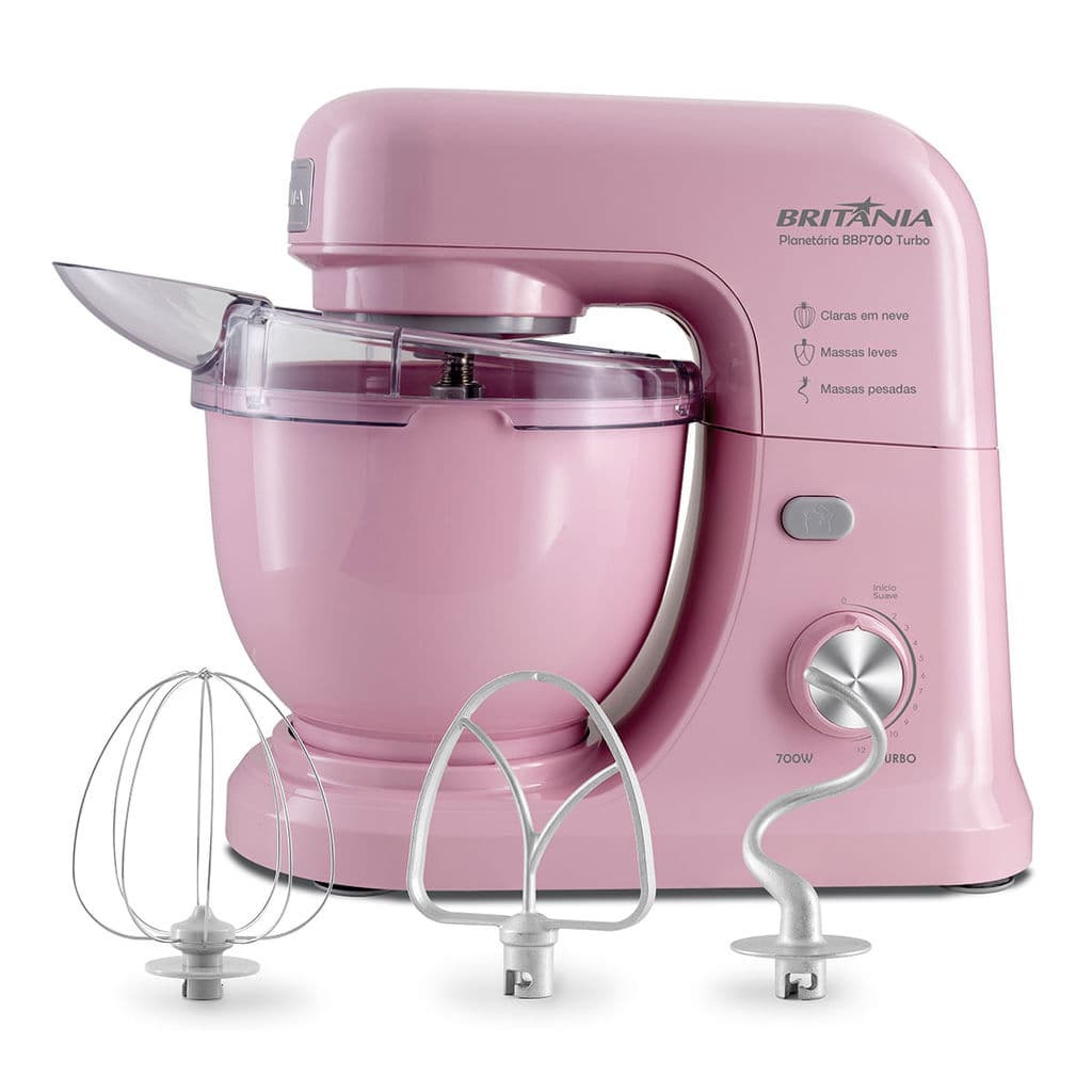 Batedeira Planetária Rosa Britânia 700W Turbo 4L BBP700RS