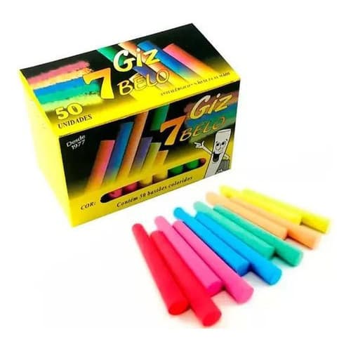 Giz De Lousa Colorido Plastificado Antialérgico 50 Unidades