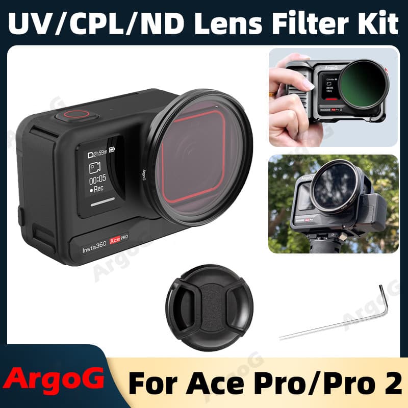 ArgoG Adaptador Filtro 52mm Insta360 Ace Pro 2 / Ace Pro ND Variável ND2-400 UV CPL com Tampa Ace Pro 2 Acessórios