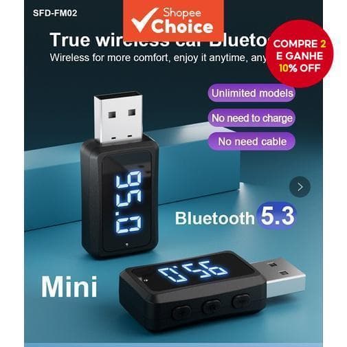 Bluetooth-Compatível 5.3 FM01 FM02 Rádio Do Carro Fm Estéreo Handsfree Chamada Transmissor Receptor Mini USB Power Kit Á