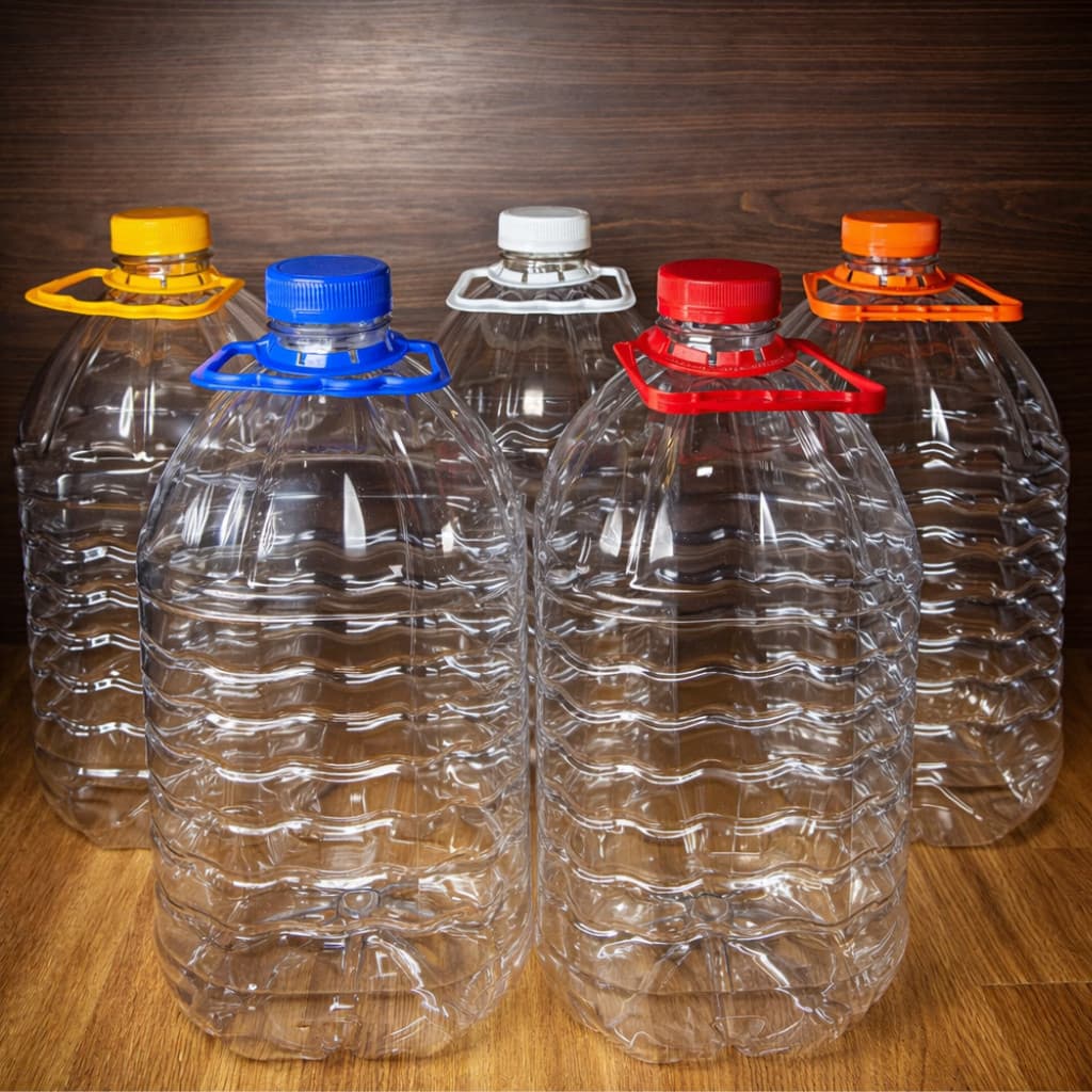 Kit 8 Galão Garrafa Pet 5L Transparente Virgem Redondo PCO 48mm com Alça e Tampa