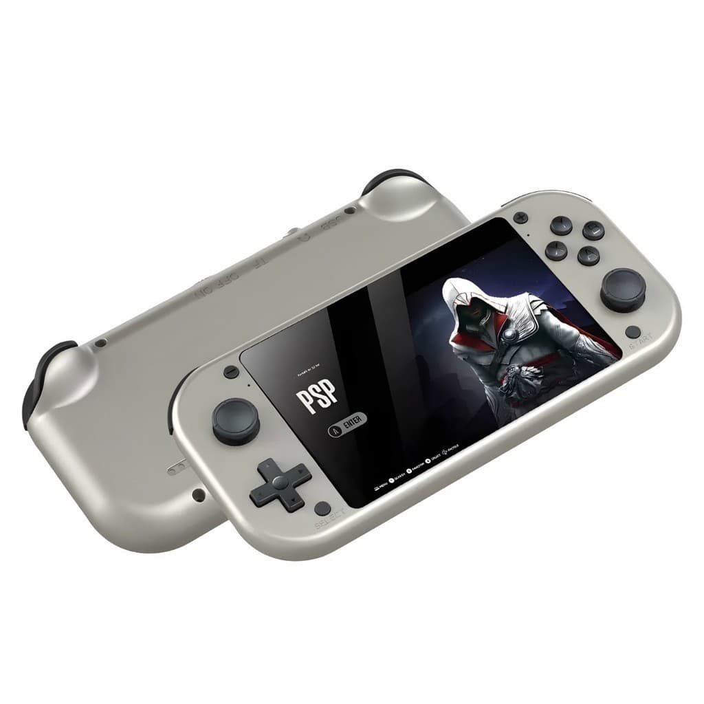 O Console de jogos portátil com tela LCD de 4,3" Quad-core, até 1,2 GHz, 25 emuladores clássicos