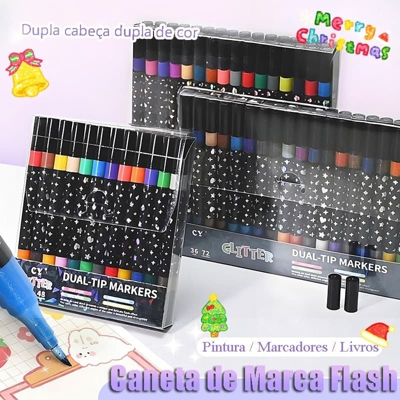 Marcador Metálico Em Sacco Brilhantes De Cabeça Dupla De Marcadores Coloridos