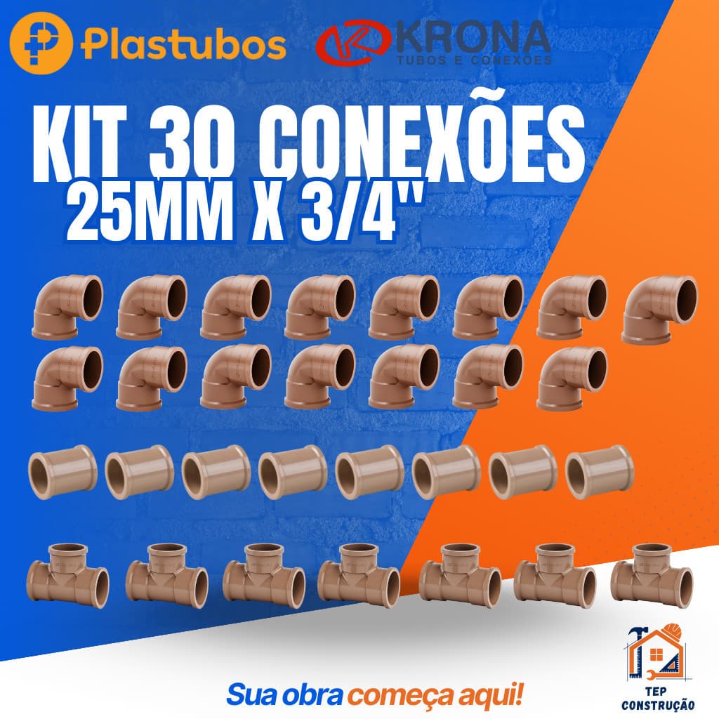 Kit 30 Conexão Pvc Hidraulico Soldavel Agua Fria 25mm 3/4 15 Joelho 8 Luva 7 Tee Alta Qualidade
