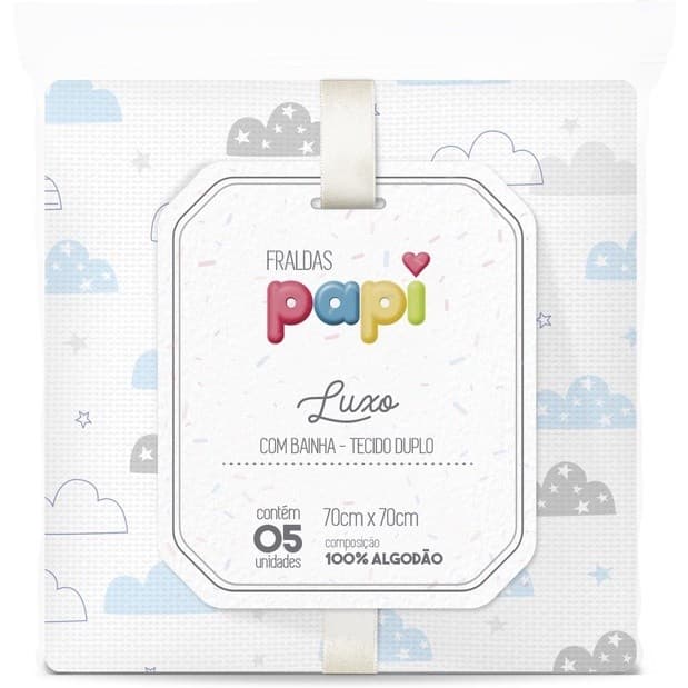 Fralda Luxo com Bainha Tecido Duplo Papi Estampada 5 Unidades