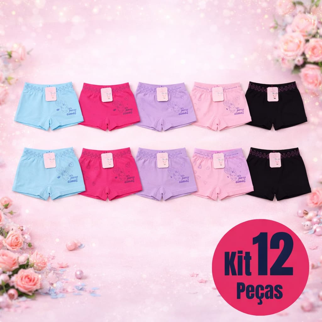 Kit até 12 Calcinhas Microfibras Box Shortinho Infantil Estampada Premium Juvenil Presente Meninas 0 a 16 anos