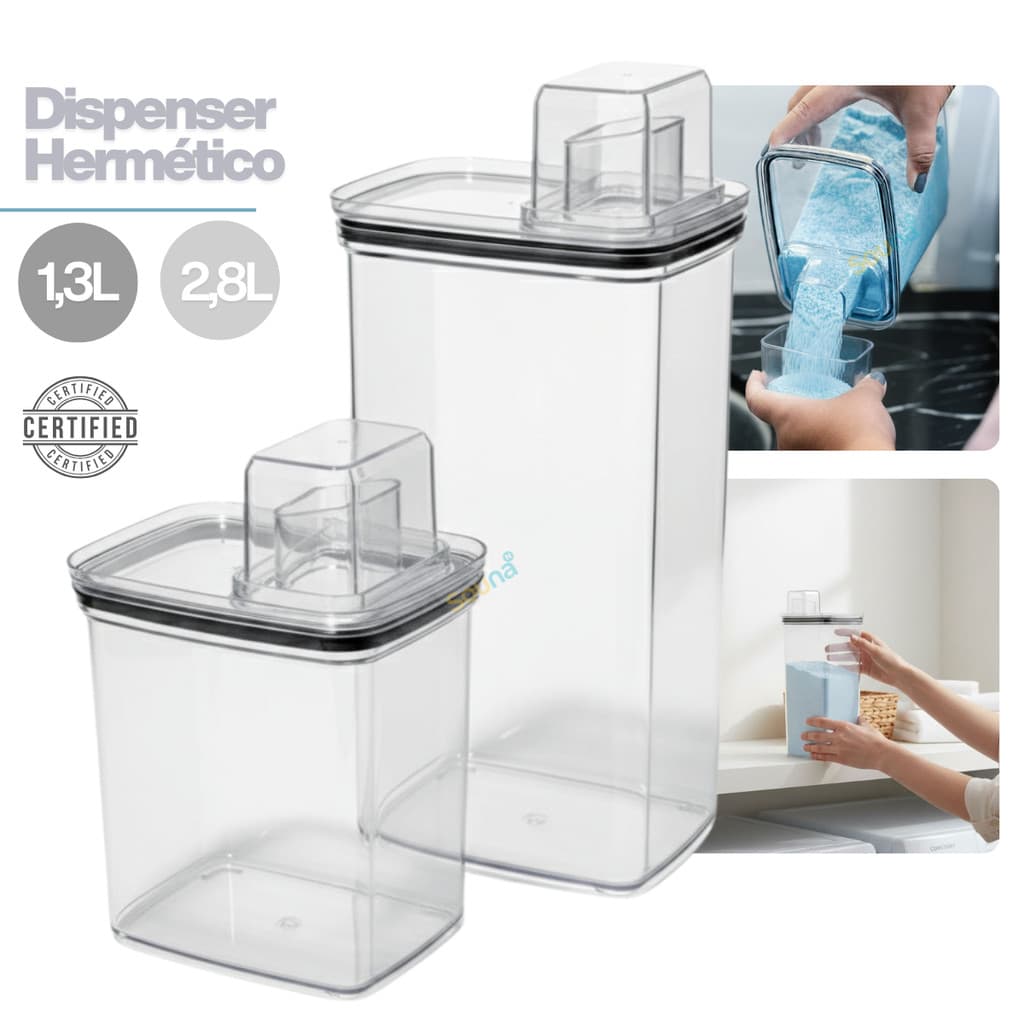 Kit Dispenser Organizador Lavanderia 2,8 e 1,3 Litros Acrílico amaciante sabão em pó Lavanderia