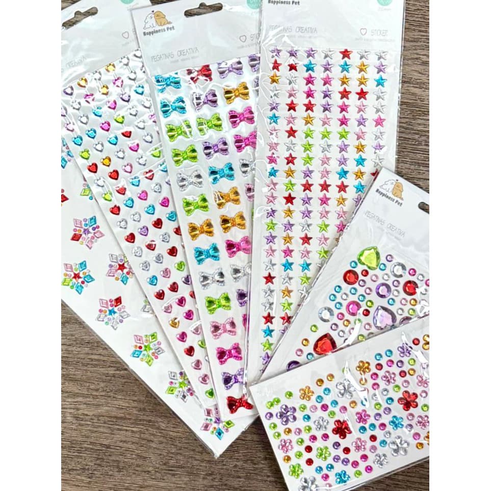 Adesivos 3D de diamante para animais de estimação – estrelas coloridas, borboletas e corações –