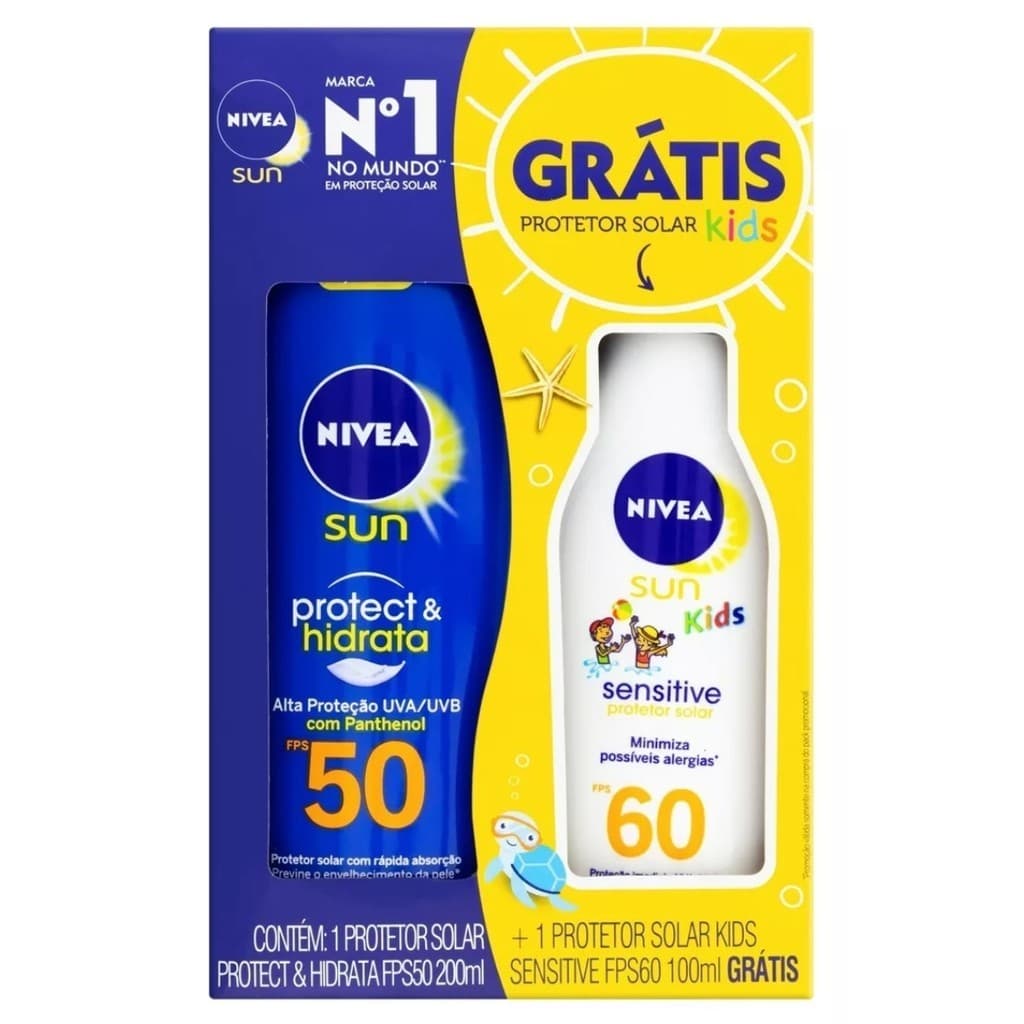 Kit Protetor Solar Adulto 50 FPS 200 ml + Protetor Solar Infantil 60 FPS 100 ml - Nivea