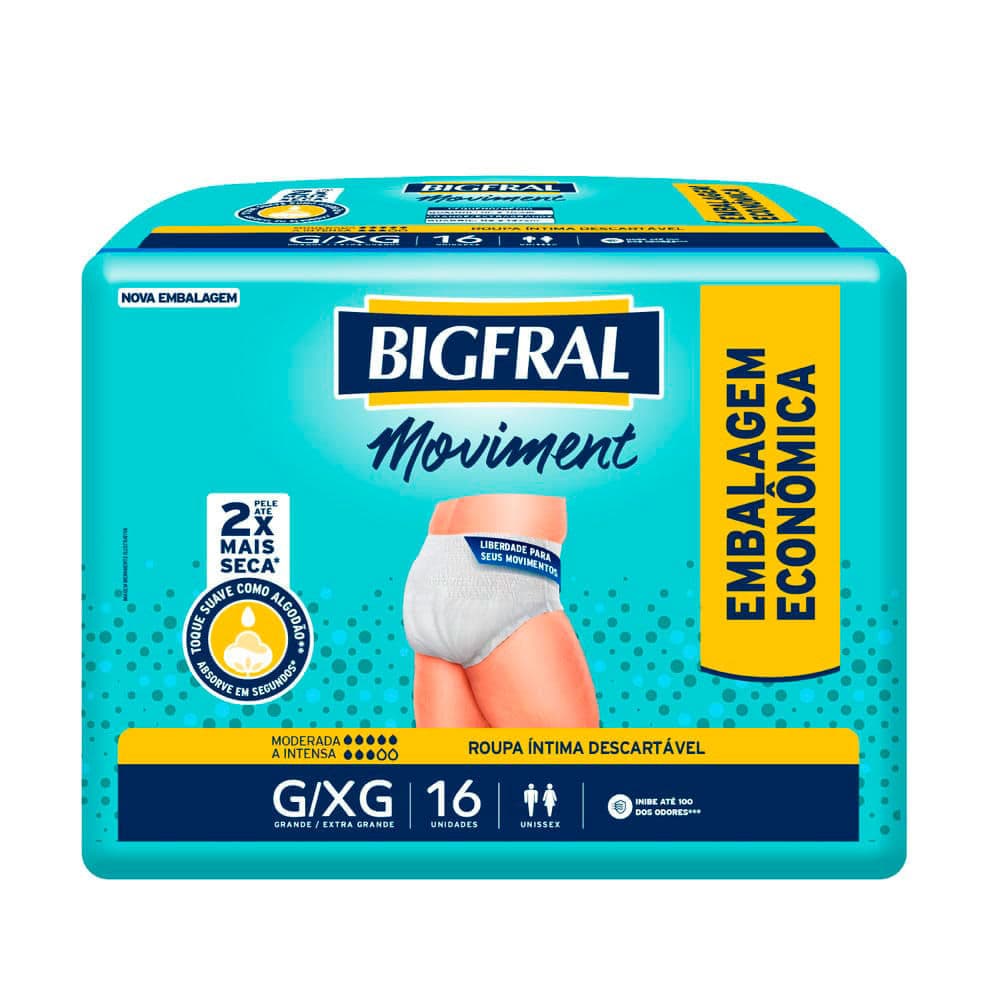 Roupa Íntima Bigfral Moviment G/XG 16 Unidades