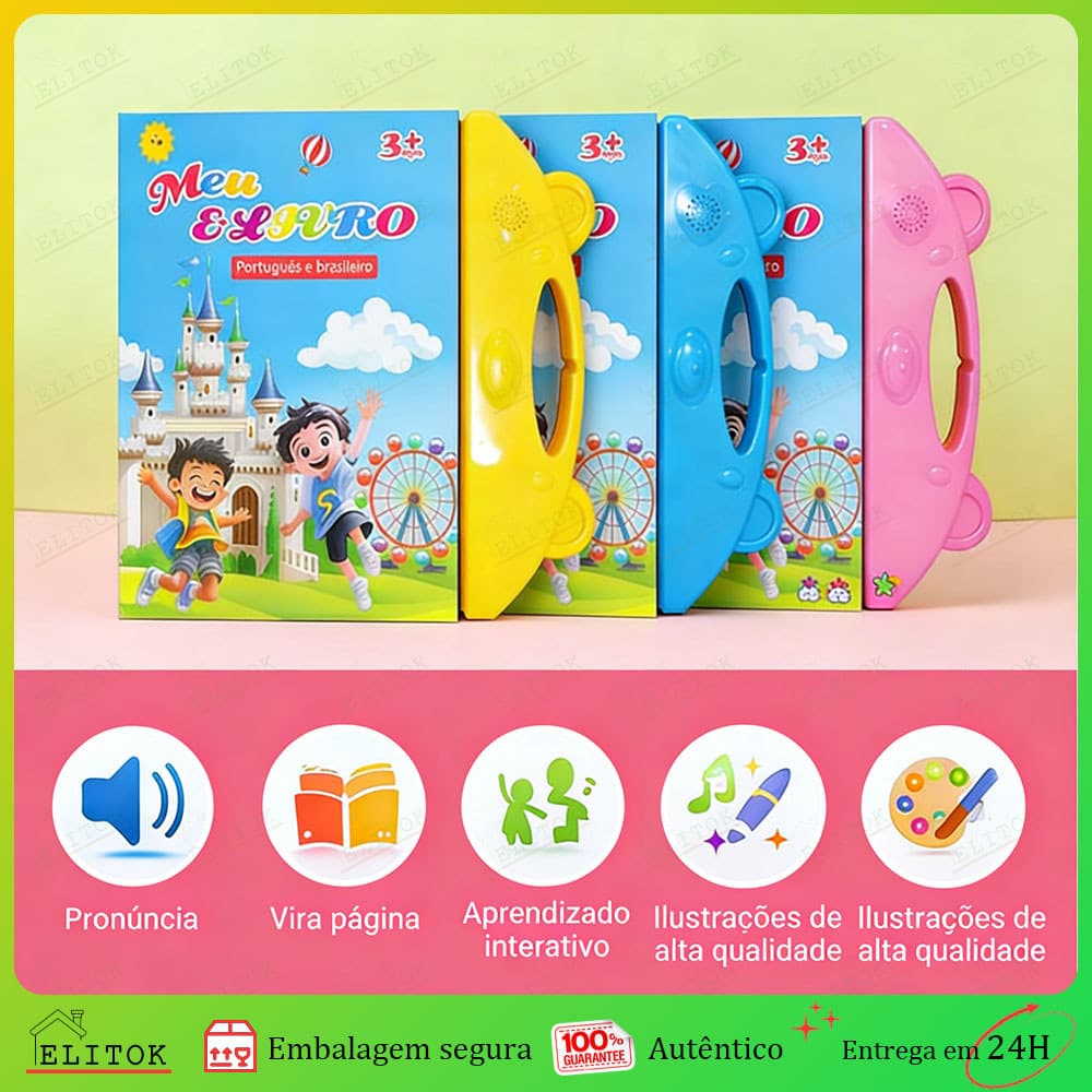 Livro Infantil Bilíngue Português Inglês Interativo com Som e Toque Inteligente  Brinquedo Educativo para Crianças