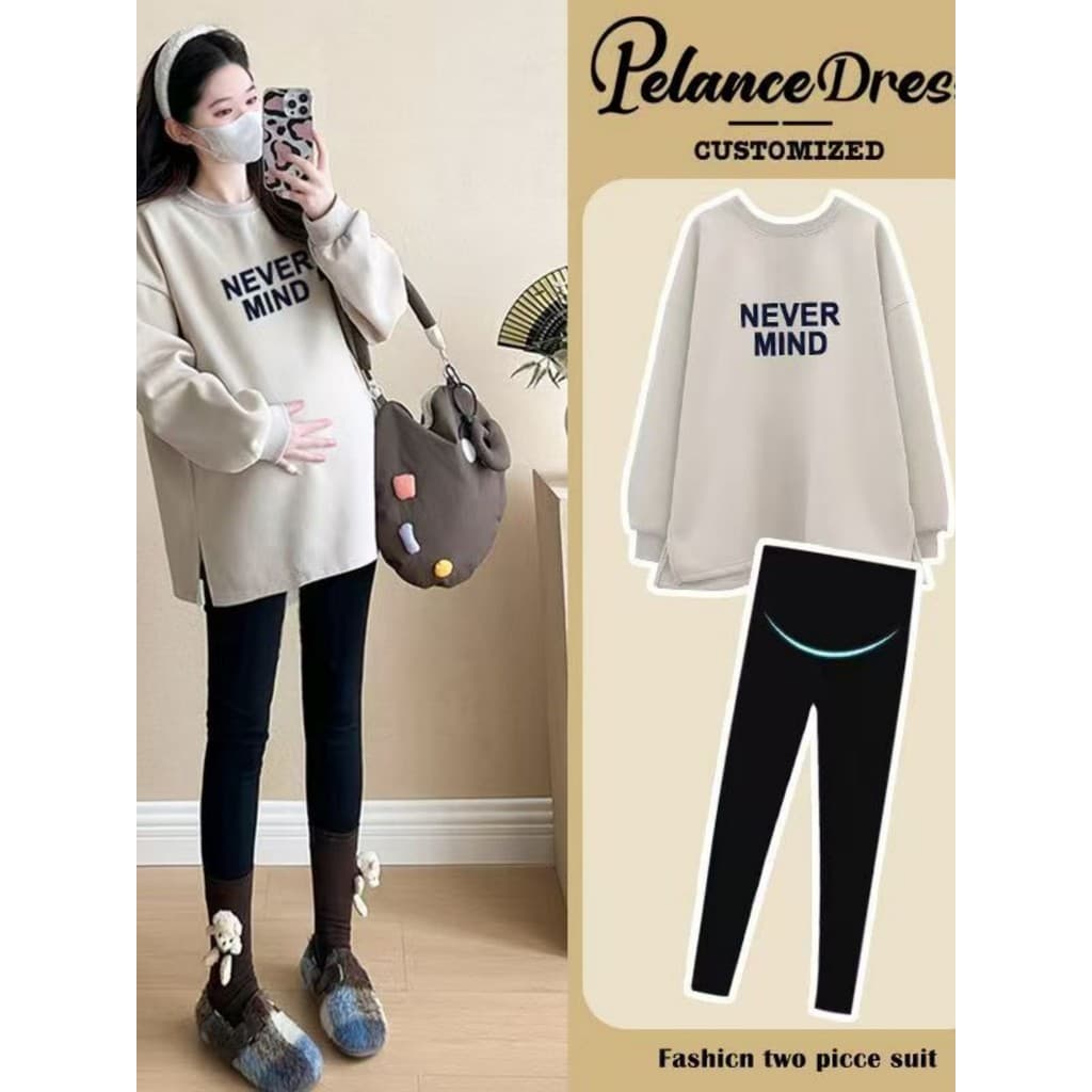 Mulheres grávidas outono inverno ternos moda All-Match novos topos solto capa barriga moletom de manga comprida pré