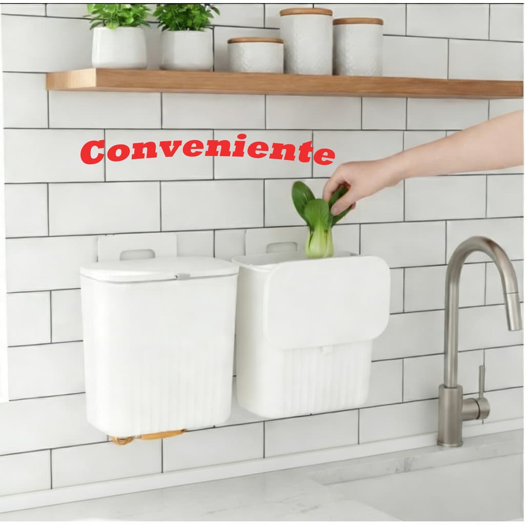 Lixeira Suspensa 9L Multiuso - Tampa Retrátil, Instalação Sem Furo Para Porta Armário, Cozinha & Banheiro