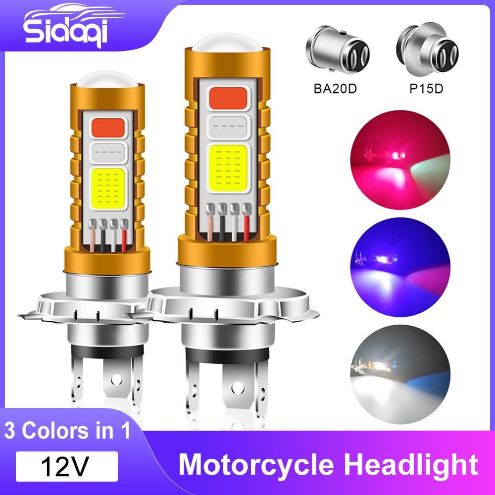 1 lâmpada LED, 3 cores em uma, P15D H4 H6 BA20D, adequada para motocicletas, scooters, DCA3