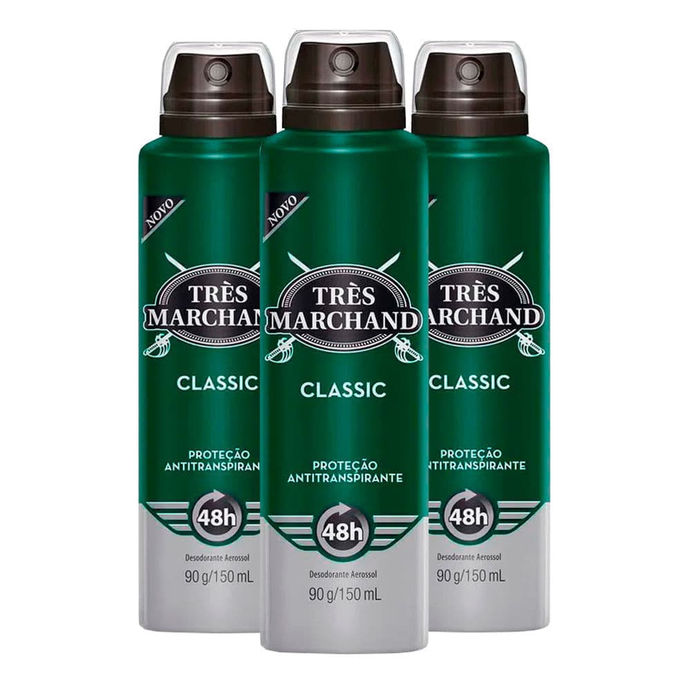 Kit Desodorante Aerosol Très Marchand Classic 150ml - 3 Unidades