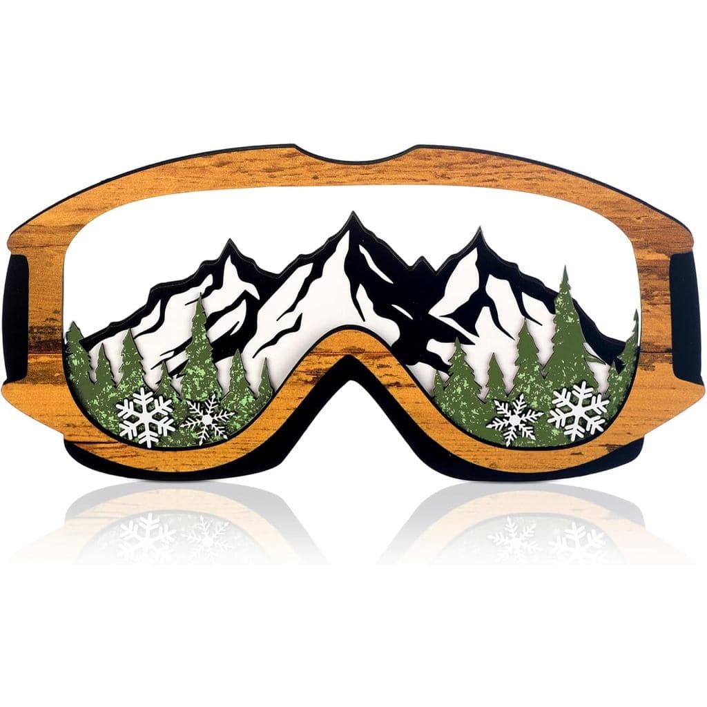 Óculos de Esqui de Madeira Decorativos 12 x 6 polegadas, Óculos de Neve Decorativos em Camadas, Decoração para Esportes 