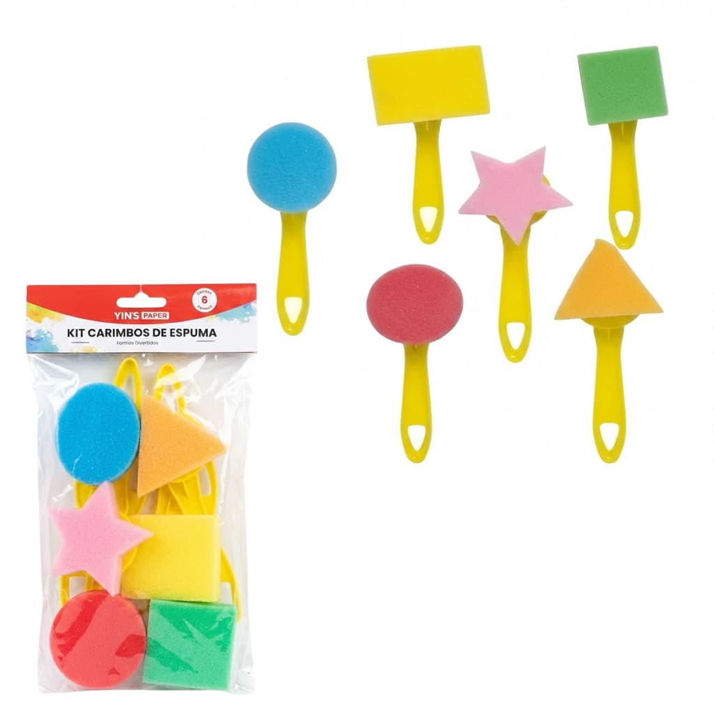 Kit Pincel Redondo Espuma Retoque Pintura Parede Cantos Acabamento Gesso Drywall 6 Peças