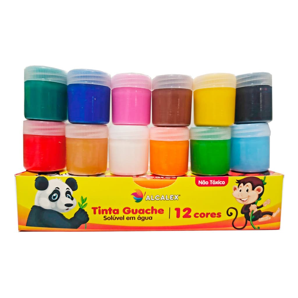 Kit Tinta Guache Solúvel 12 Cores Alcalex