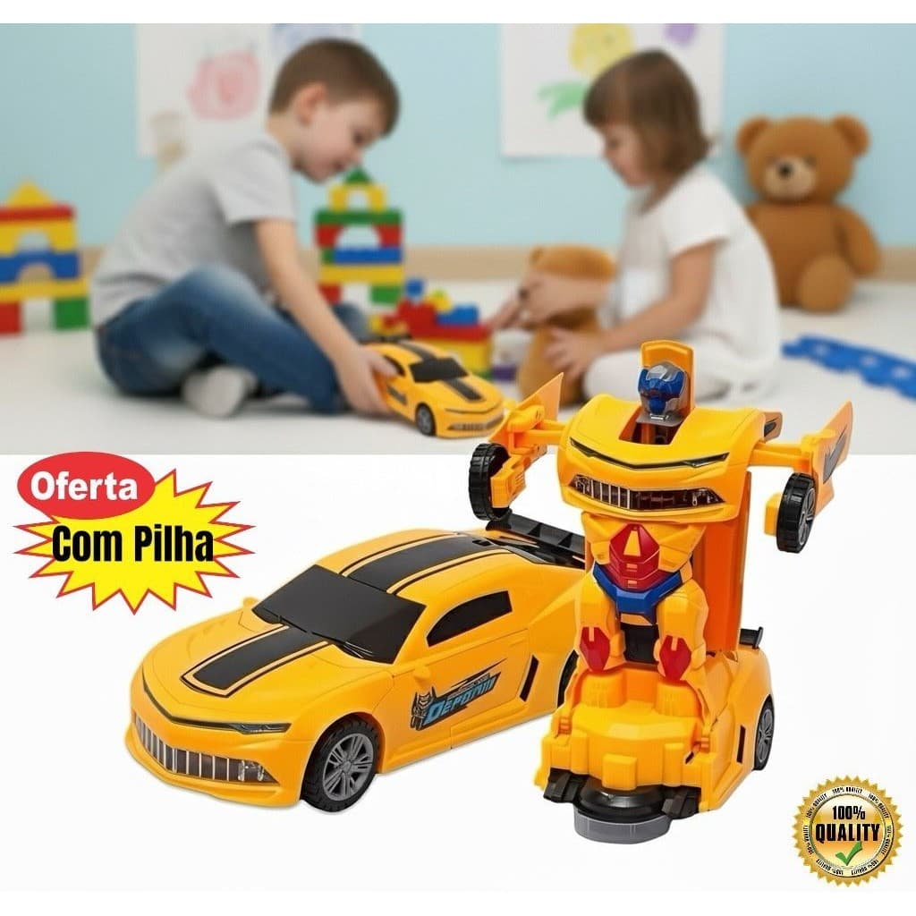 Carrinho Camaro Transformers Brinquedo Vira Robô Luz Som Bate Volta Diversão Crianças