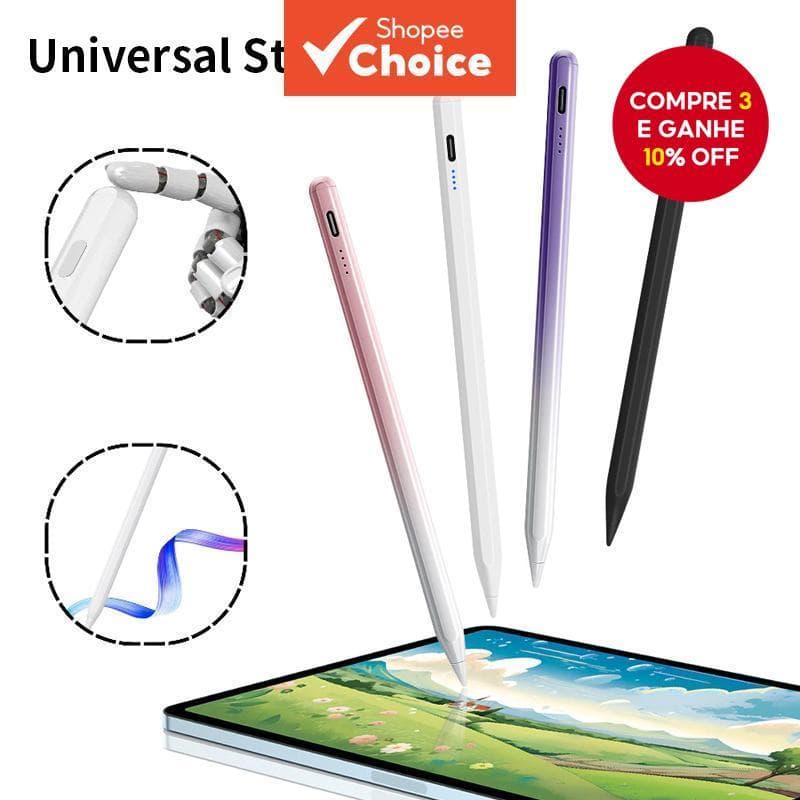  Caneta Universal Capacitiva Stylus para Tablets com Tela de Toque para Escrita e Desenho Compatível com iPad, Samsung e