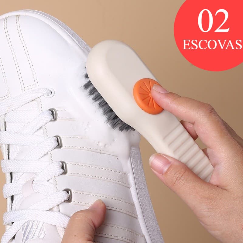 Kit 2 Escovas Limpa Sapato com Dispenser e Reservatório (Envio imediato)