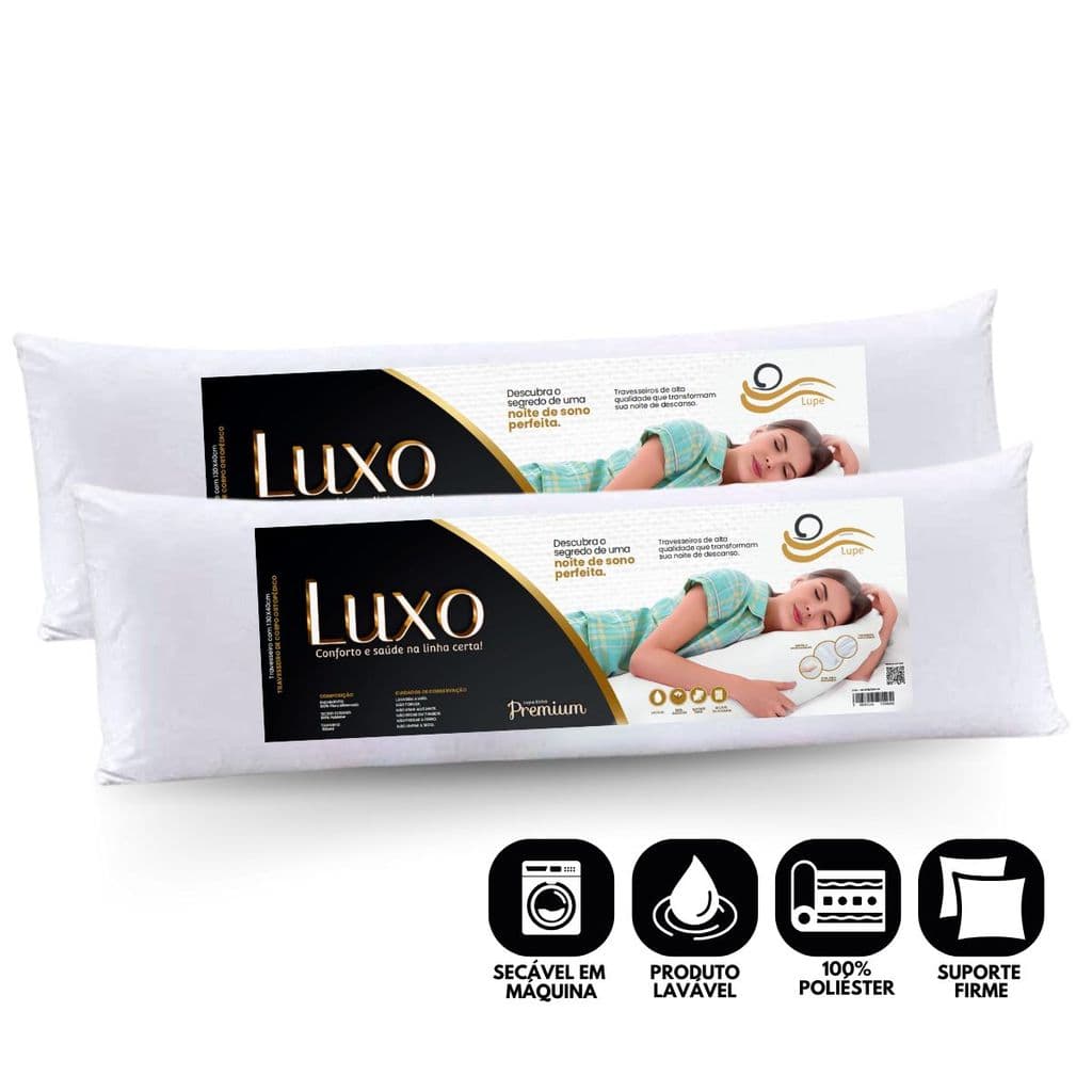 Kit 2 Travesseiros de Corpo Xuxão Gigante 130x40cm Com Fronha Antiácaro Antialérgico