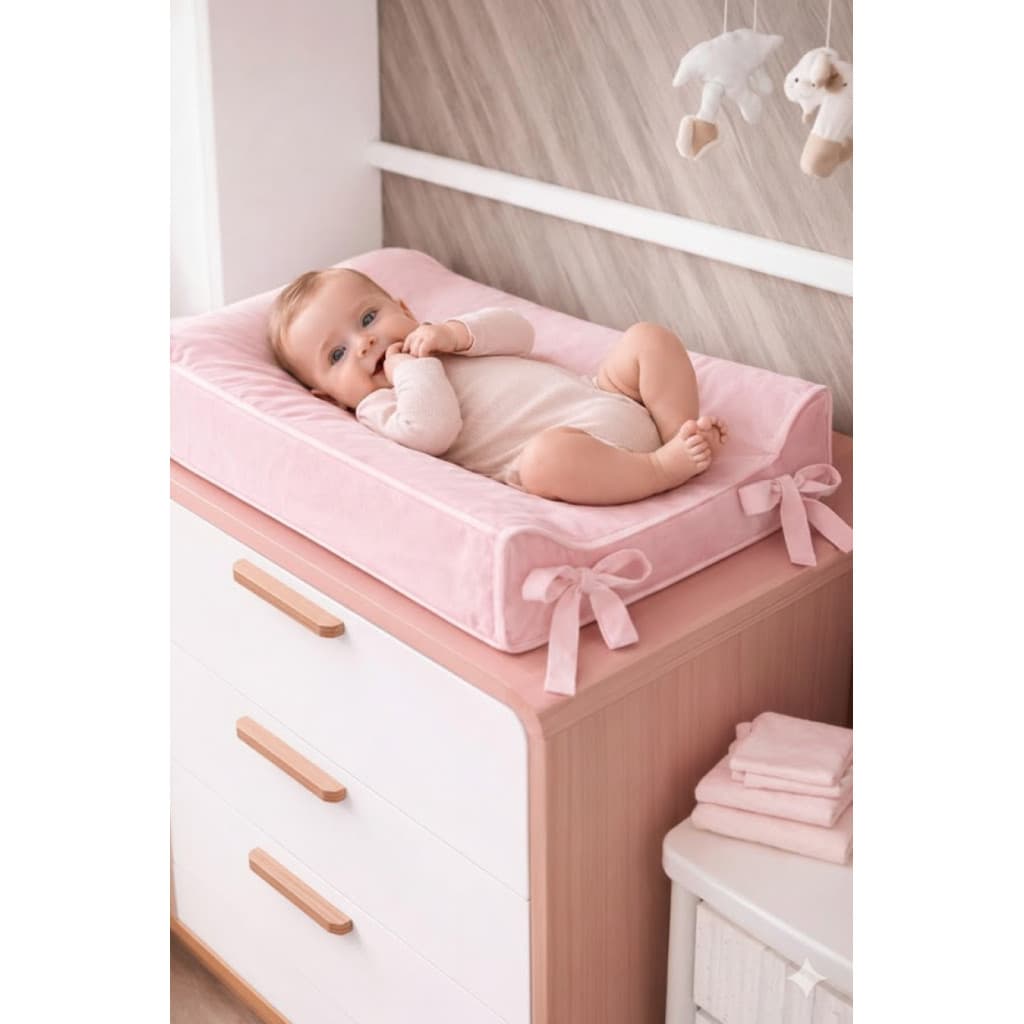 Trocador de Fralda Cômoda Luxo Anatômico Para Bebe 55X40cm Plastificado Capa Removível Cor Lisas Rosa Azul Branco Cinza