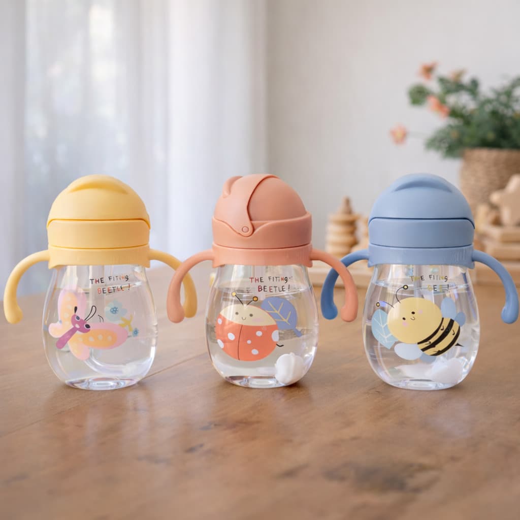 Copo Infantil de Treinamento 350ml com Canudo Silicone Antivazamento BPA Free Garrafa Squeeze