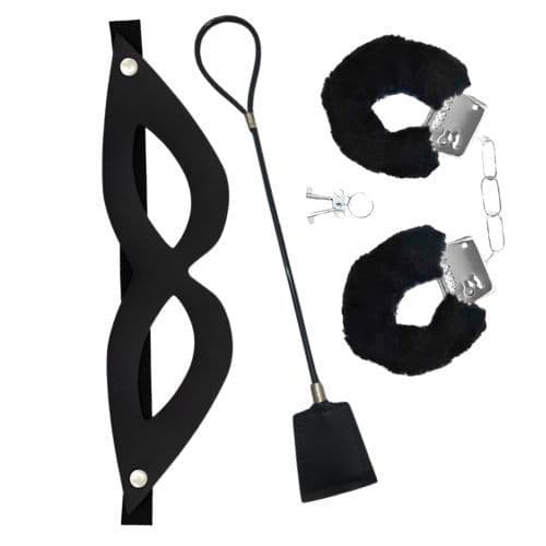KIT TIAZINHA - Algema Sexy Pelúcia + Máscara Olhos + Chibata Sado Luxo - SEX SHOP