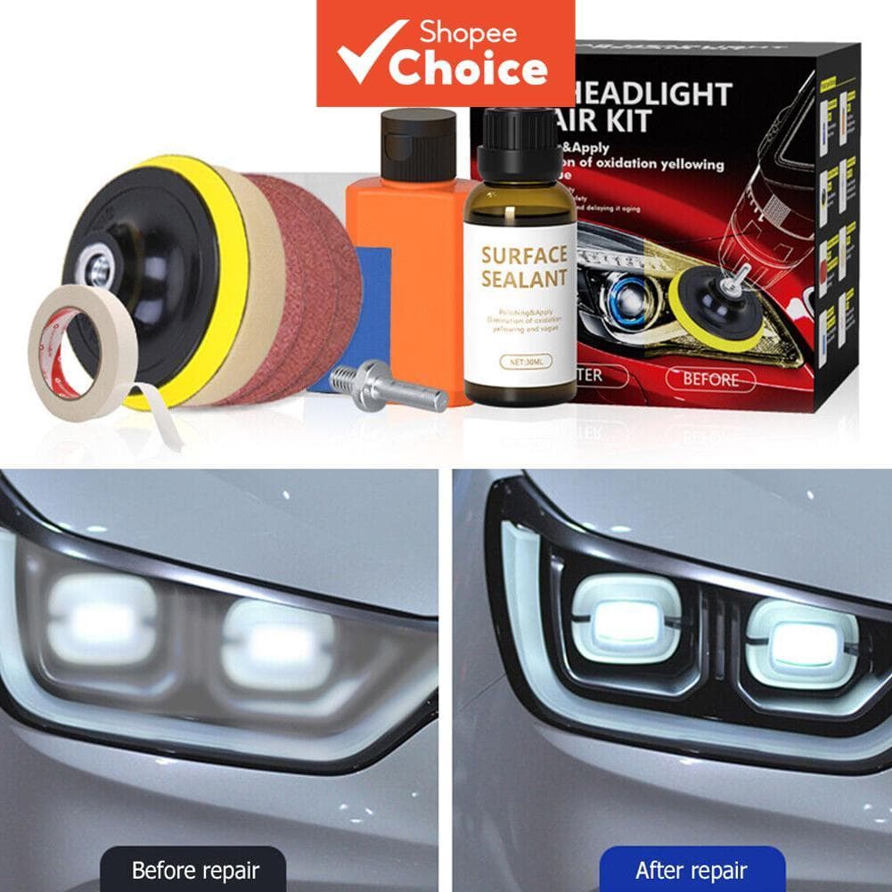  Kit de Restauração de Faróis: Renovador Químico, Cera, Lixa e Conjunto de Polimento