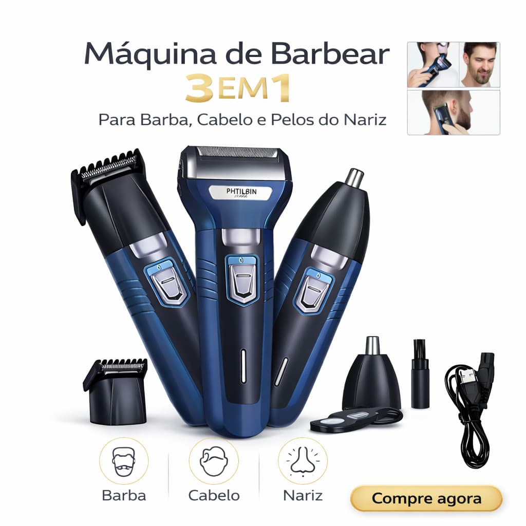 Maquina De Barbear Aparador e Depilador de Pelos Elétrico 3 Em 1 Cabelo Nariz Barba Corpo
