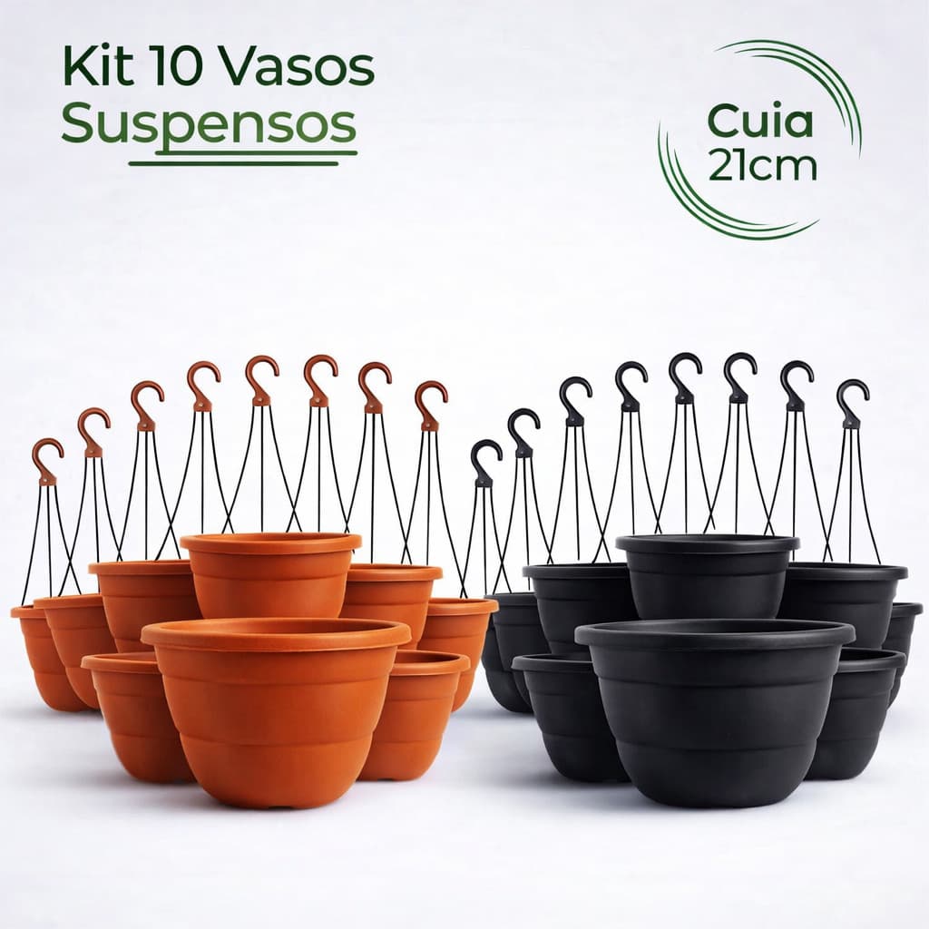 Kit 10,20,30 ou 50 Vasos Cuia 21cm Terracota Marrom/Preto com Haste 43cm Resistente Ideal p Rosa do Deserto Cor Ceramica