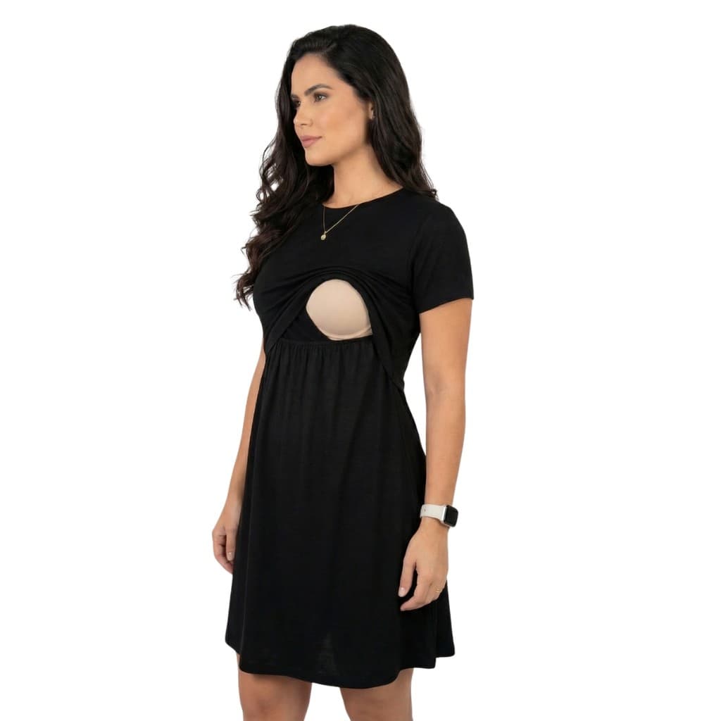 Vestido Amamentação Gestante Maternidade Abertura Frontal Roupa Pós Parto Confortável Tecido Leve Casual Dia a Dia