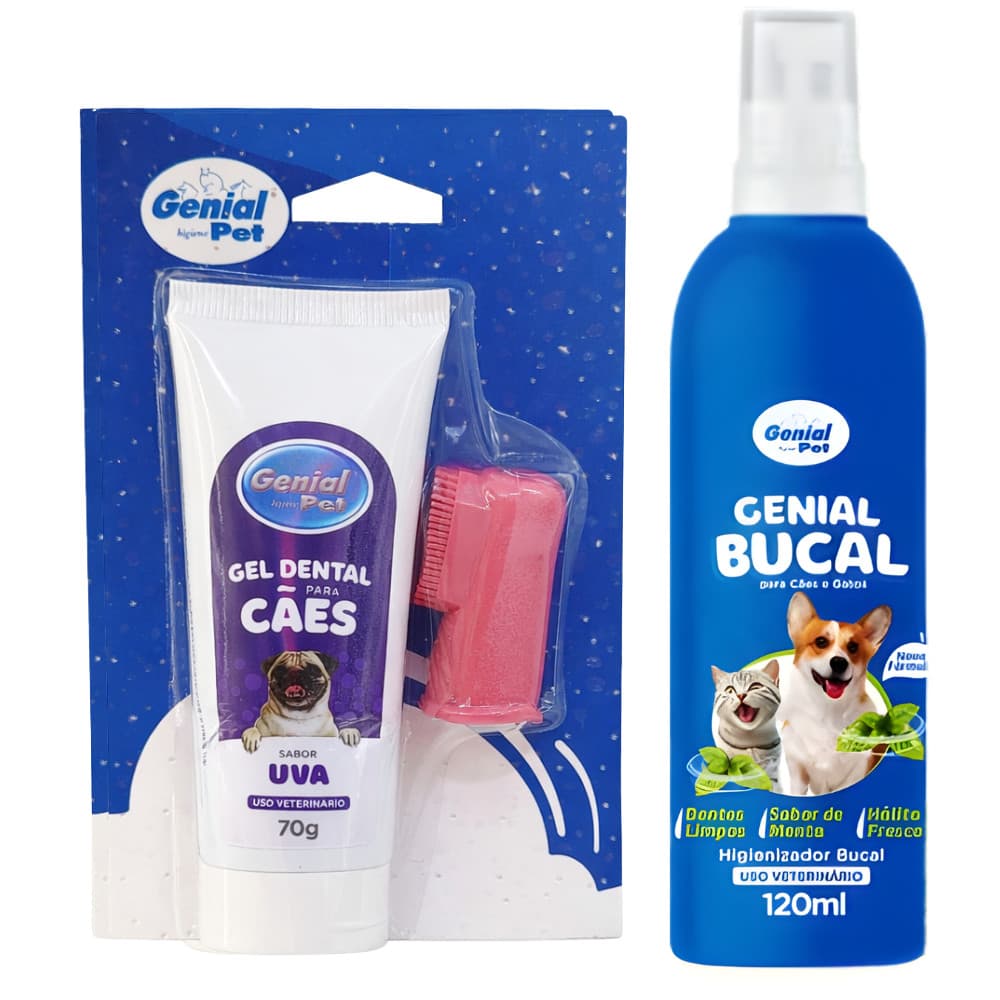 Kit Higiene Bucal Pet Spray Bucal + Gel Dental + Dedeira Escova para Cães e Gatos