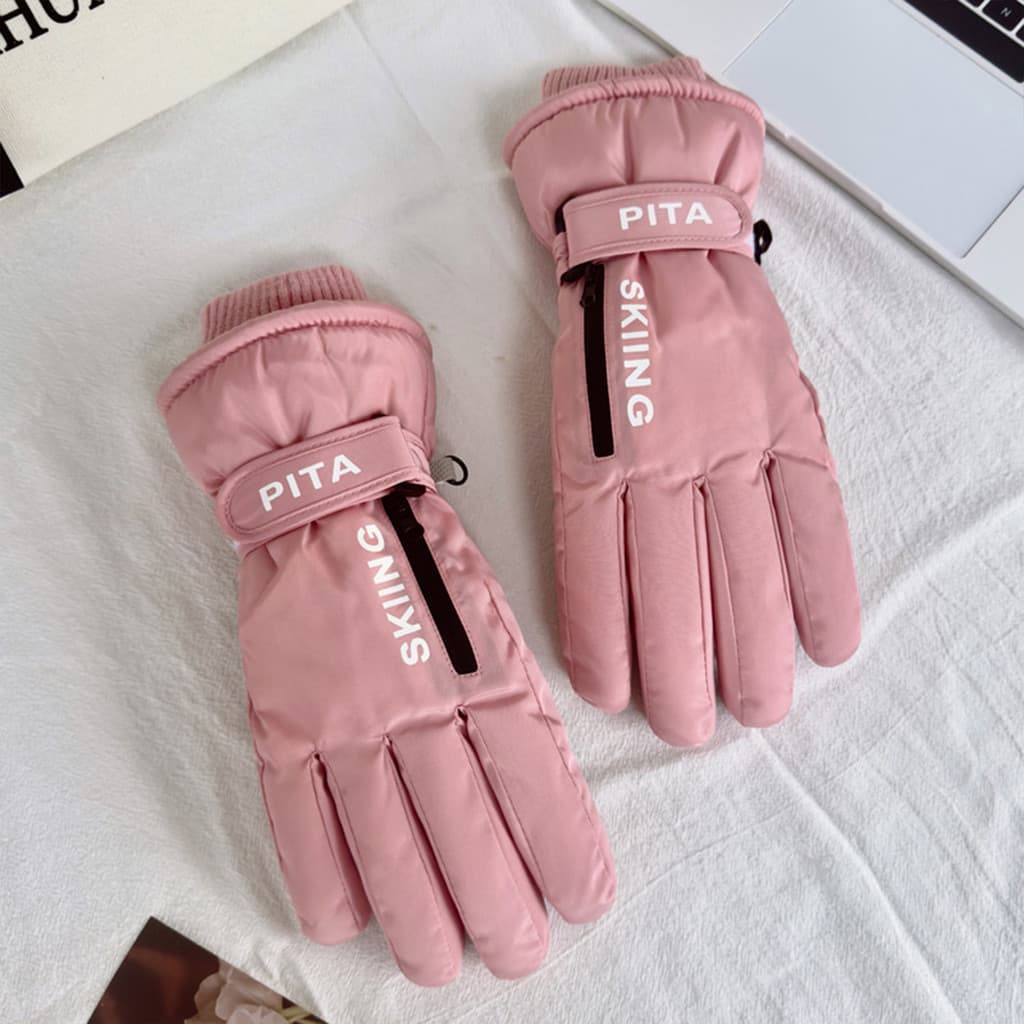 Mulher Quente Luvas De Esqui Engrossado Zíper Design Touchscreen Adequadas Para Ciclismo