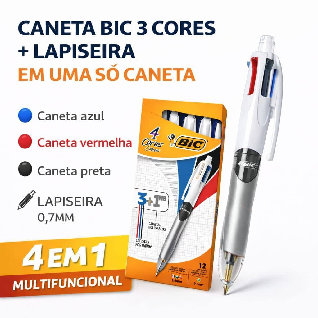 Caneta Esferográfica 3 Cores Com Lapiseira 0.7mm - BIC