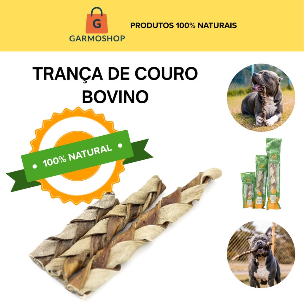 Trança de Couro Bovino Natuka Mordedor Natural Brinquedo Cachorro Pet