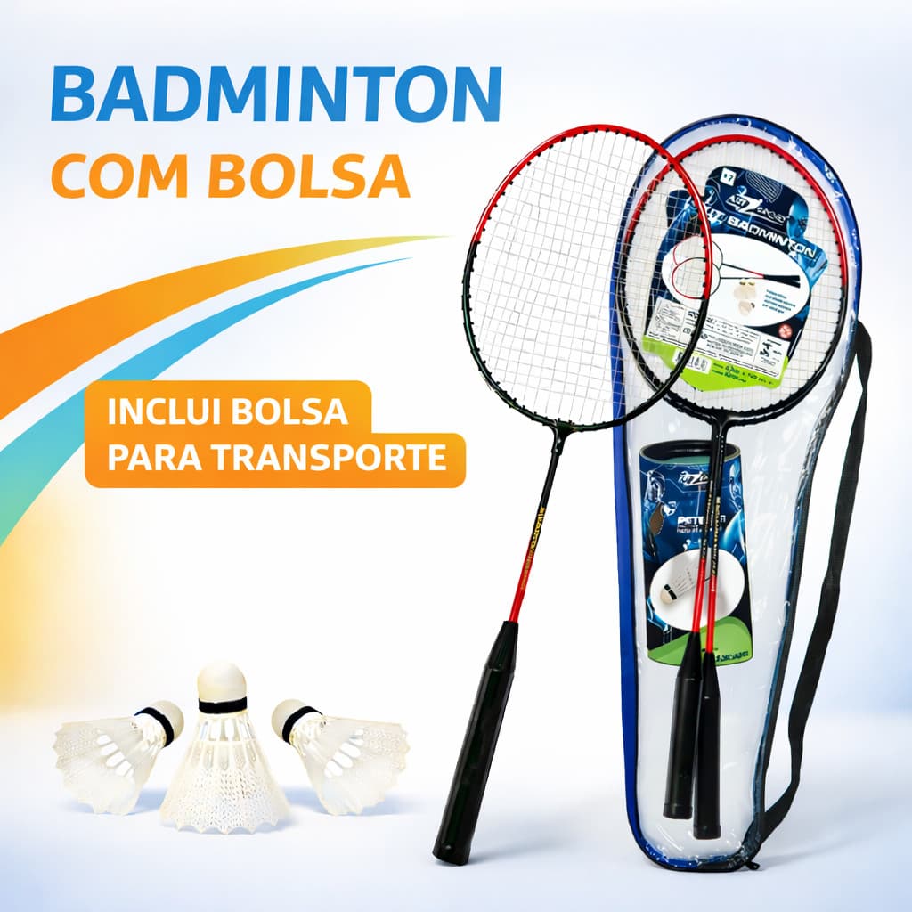 Kit Badminton Esporte 2 Raquetes 3 Petecas Bolsa de Transporte Completo Divertido  Original Lazer