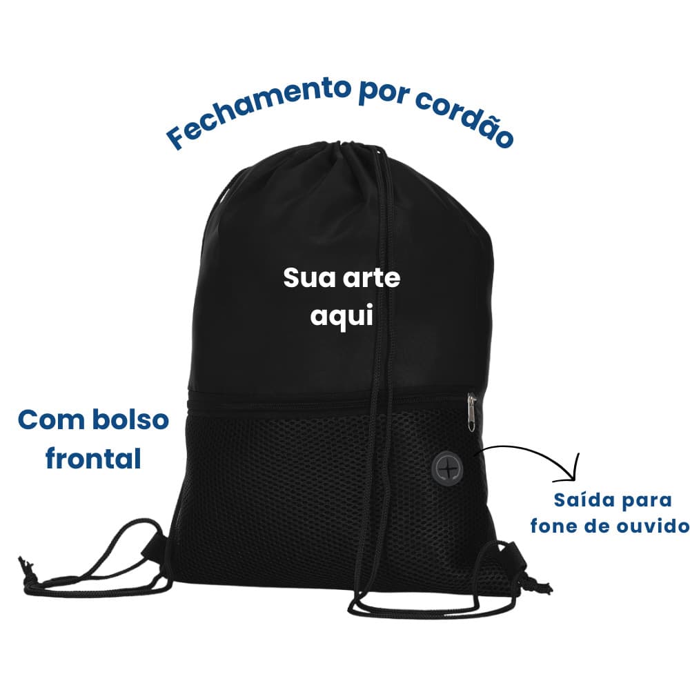 Sacola/Mochila Poliéster 210d - Com Bolso Com Zíper - Personalizada
